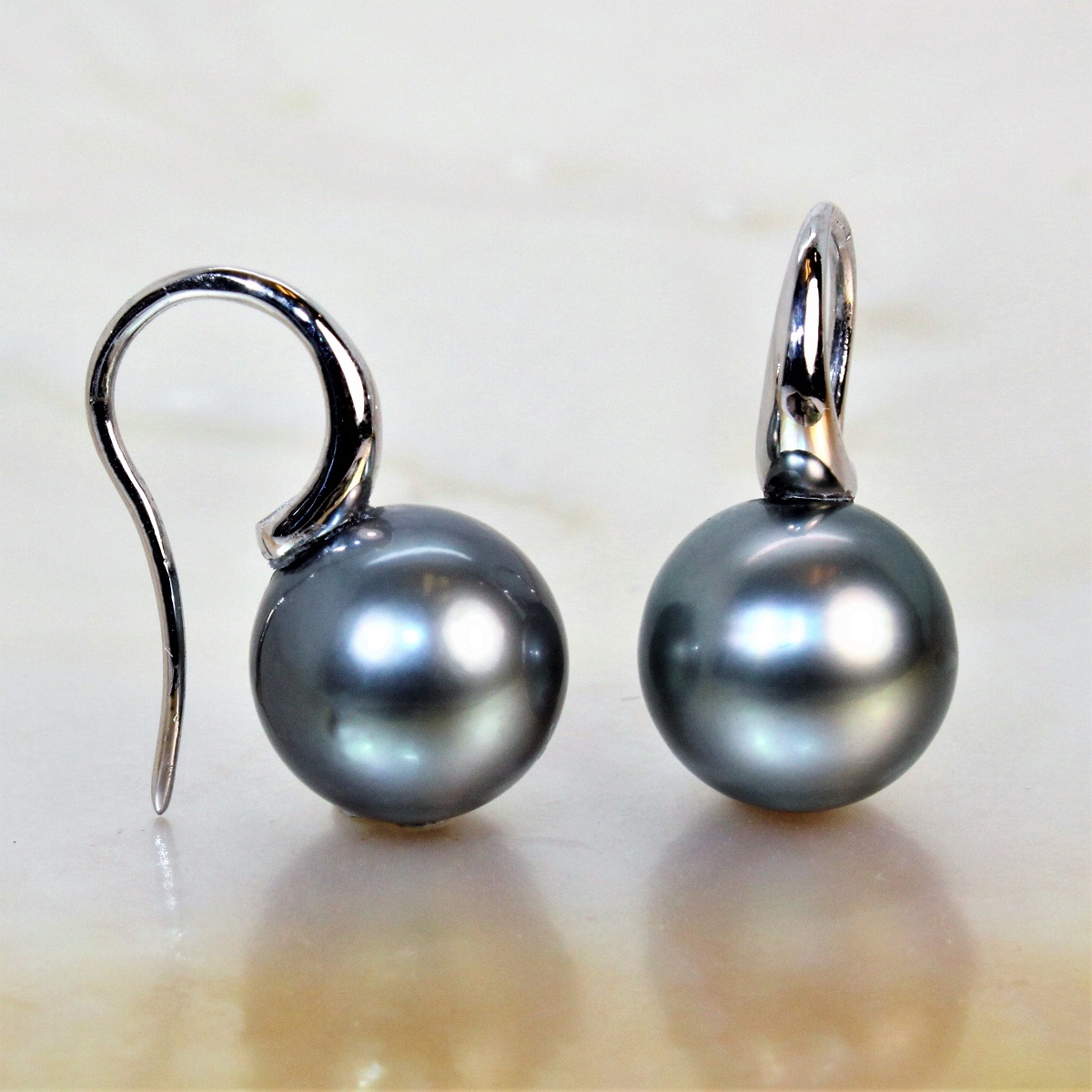 Boucles D'oreilles Argent Sterling 925 Avec Perle De Tahiti 11mm Et Topaze Blanche