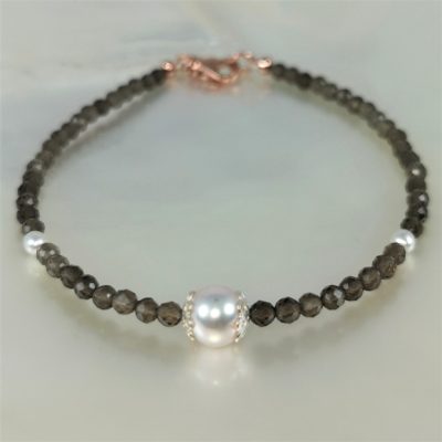 Quartz fumé bracelet perles Akoya Ag925