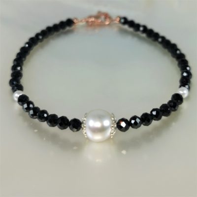 Bracelet Ag925 Spinels noirs Akoya perles