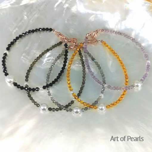 Semi-precious stones & pearls bracelet 925Silver