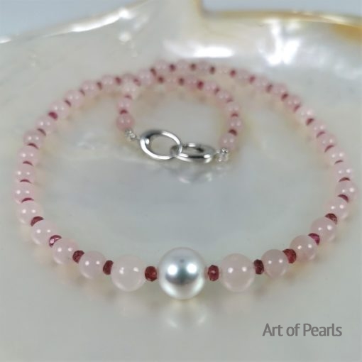 collier Ag925 perle rose SSP et pierres fines