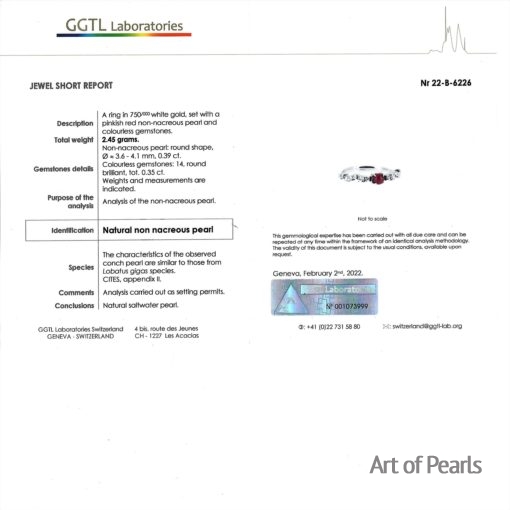 GGTL Gemlab certificat bague perle fine Conche