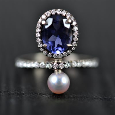 bague OG18K Iolite et diamants