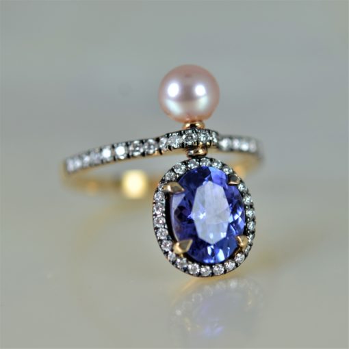 Tanzanite bague or rose diamants