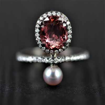 bague OG18K Tourmaline rose ovale