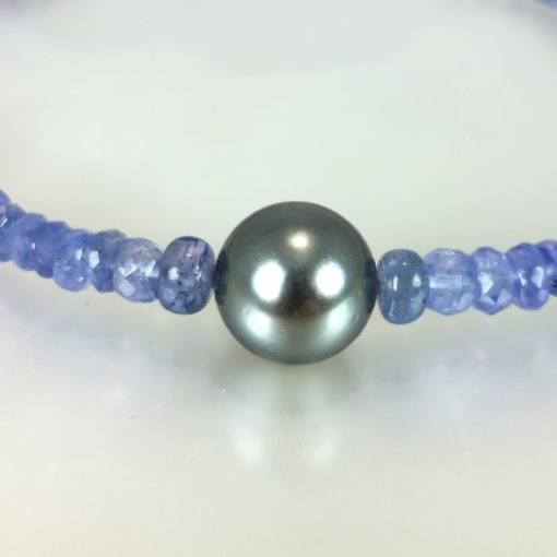 bracelet perle tahiti 10x11mm tanzanites OG18K