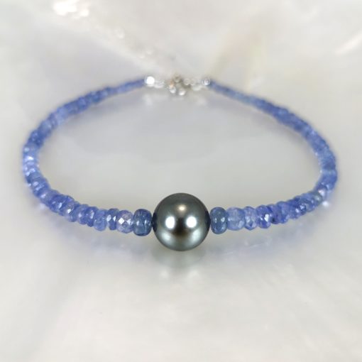 bracelet tanzanites et Tahiti perle