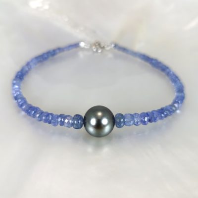 bracelet tanzanites et Tahiti perle