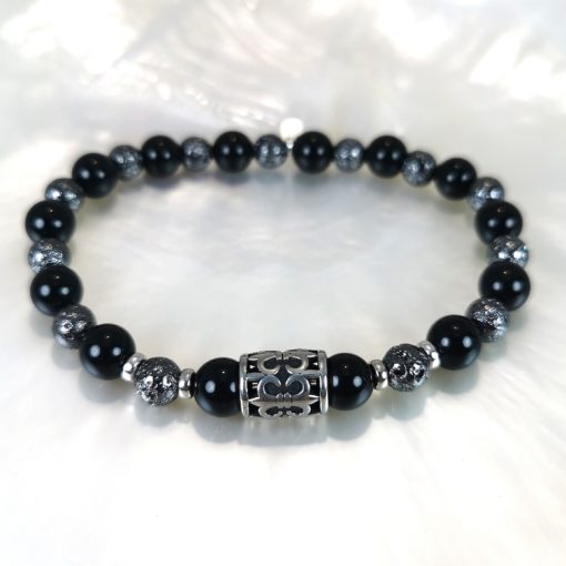 Men bracelet black coral and lava