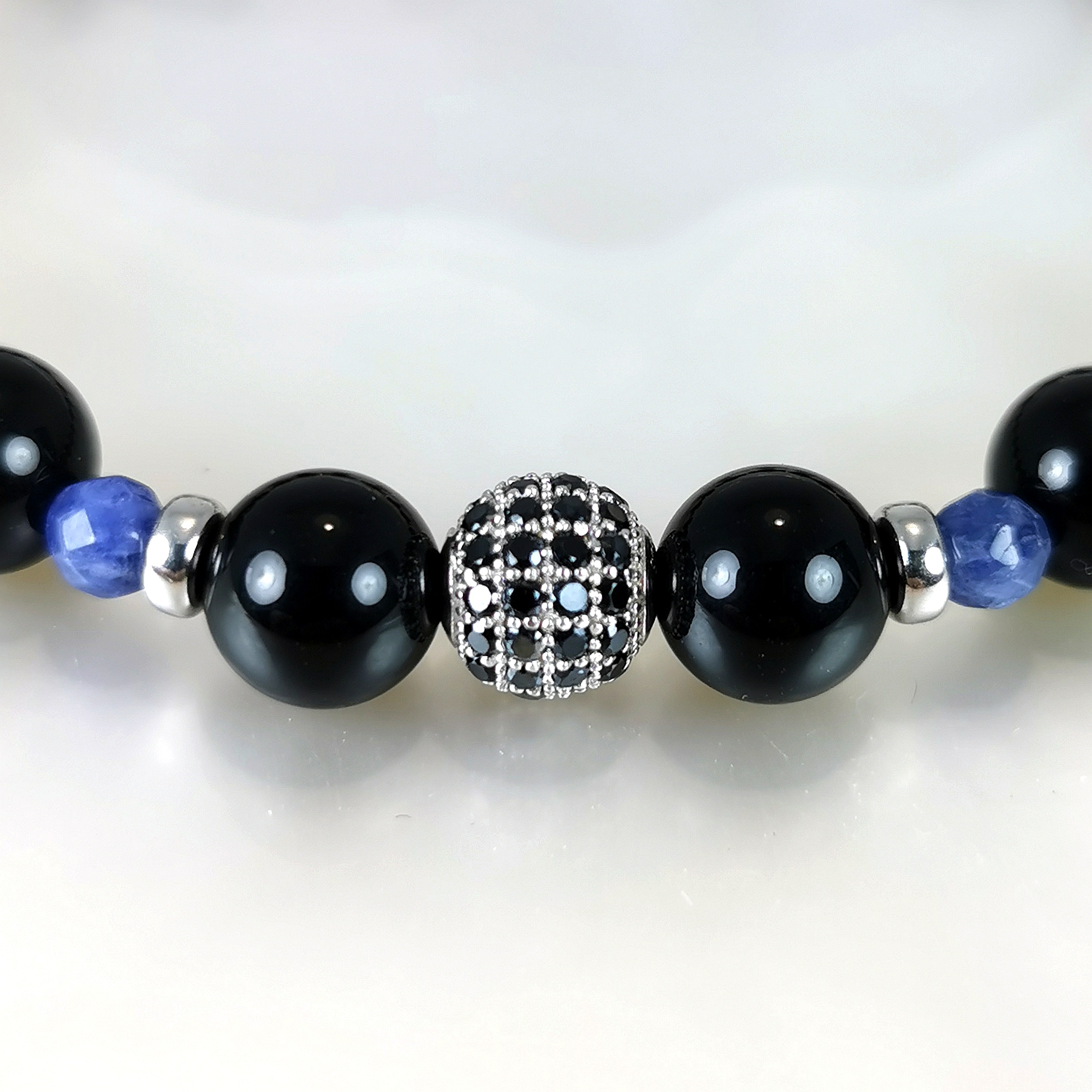 Bracelet perles homme noir argent Bead