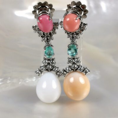 boucles oreilles perles fines diamants et paraibas