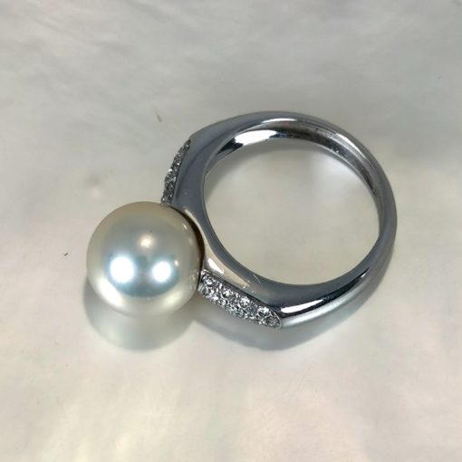 cultured pearl ring with diamonds
