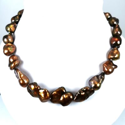 perles chocolat baroques collier