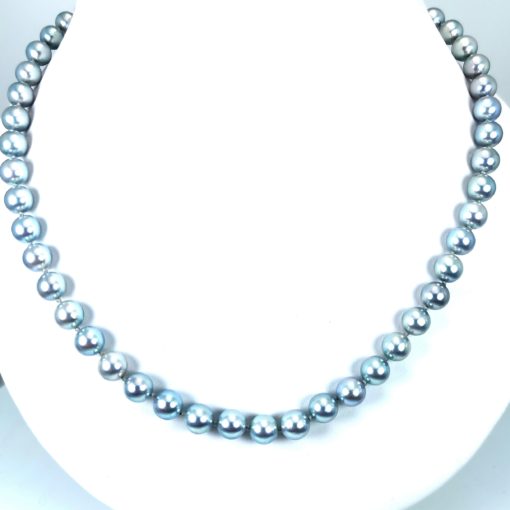 collier de perles de culture akoya couleur naturelles gris bleu