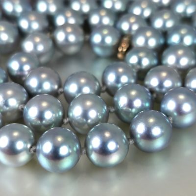 natural grey blue akoya cultured pearls necklace