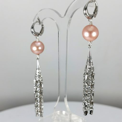 bellissimi orecchini lunghi in argento 925 con perle coltivate rosa