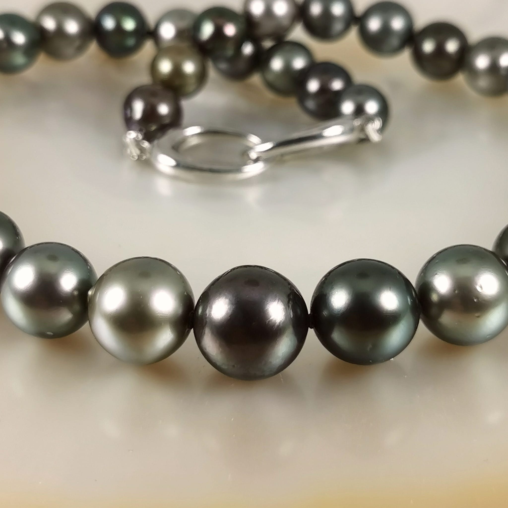 Tahiti cultured pearls Rainbow necklace 925 Silver clasp