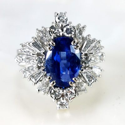 bague OG18K Saphir bleu naturel et diamants