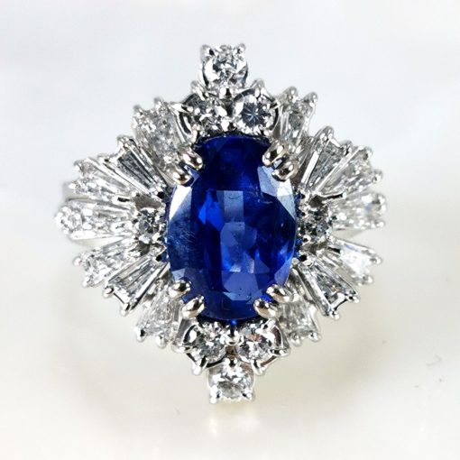 bague OG18K Saphir bleu naturel et diamants