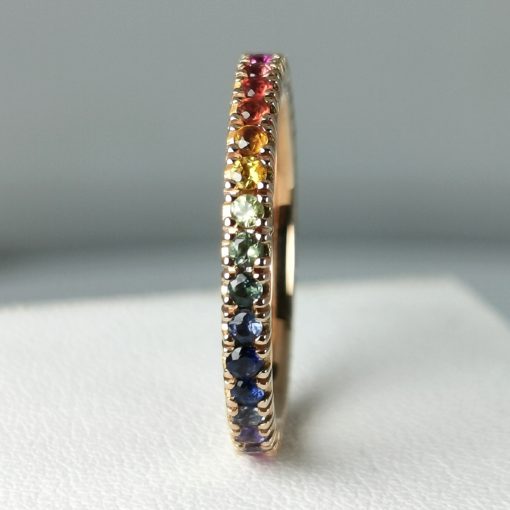 Bague Eternity or rose 18K saphirs multicolores