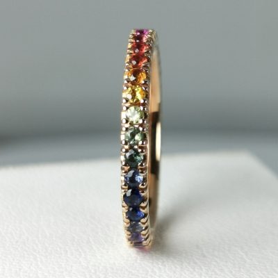Bague Eternity or rose 18K saphirs multicolores