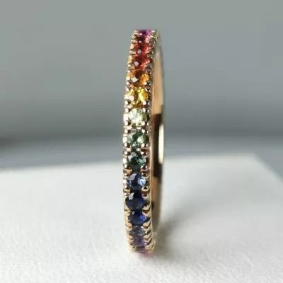 Bague Eternity or rose 18K saphirs multicolores