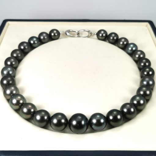 Collana grossa di perle nere di Tahiti sferiche