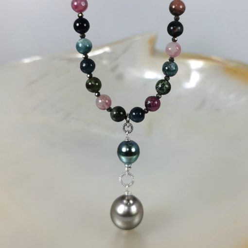 collana di perle di Tahiti con pietre preziose argento 925
