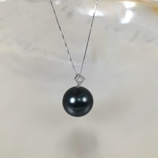 Tahiti perle collier or blanc 18K diamants