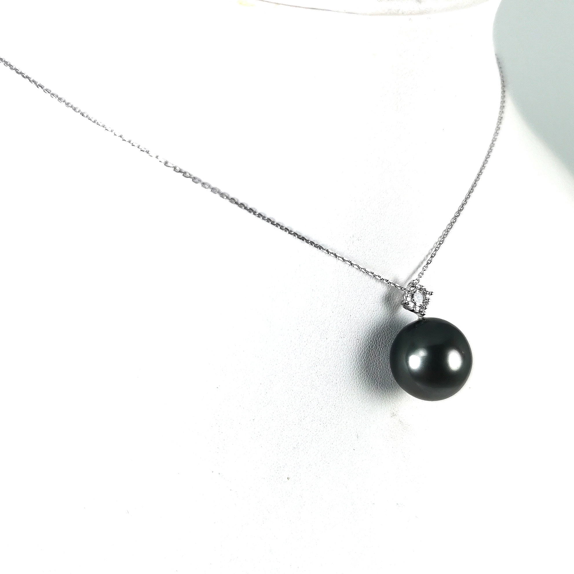 Tahiti Zuchtperle 15MM 18K weiss Gold mit Diamanten Kette