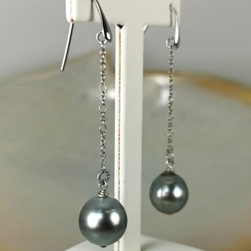 Orecchini lunghi in argento 925 con perle di Tahiti goccia 13x14 mm