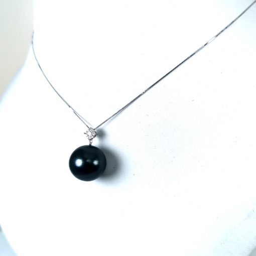 Huge Tahitian cultured pearl top quality perfect round shape 16 mm with diamonds WG18K