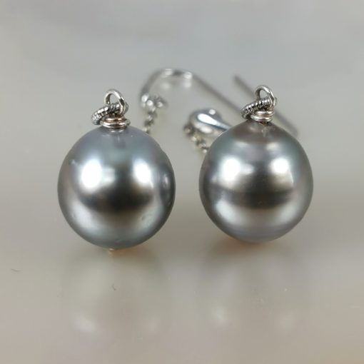 Tahiti cultured pearls 13x14mm long earrings pair