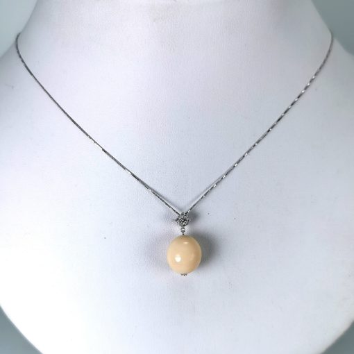 collier or blanc 750 diamants et perle naturelle Cassis