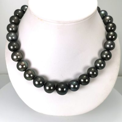 Huge Tahiti black pearls necklace 925S.