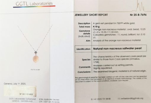 Certificat laboratoire GGTL perle naturelle Cassis
