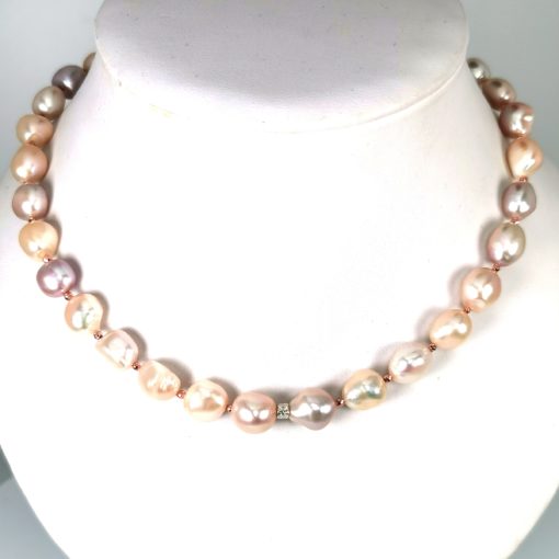 collier de perles de culture baroques coulleurs naturelles Ag925