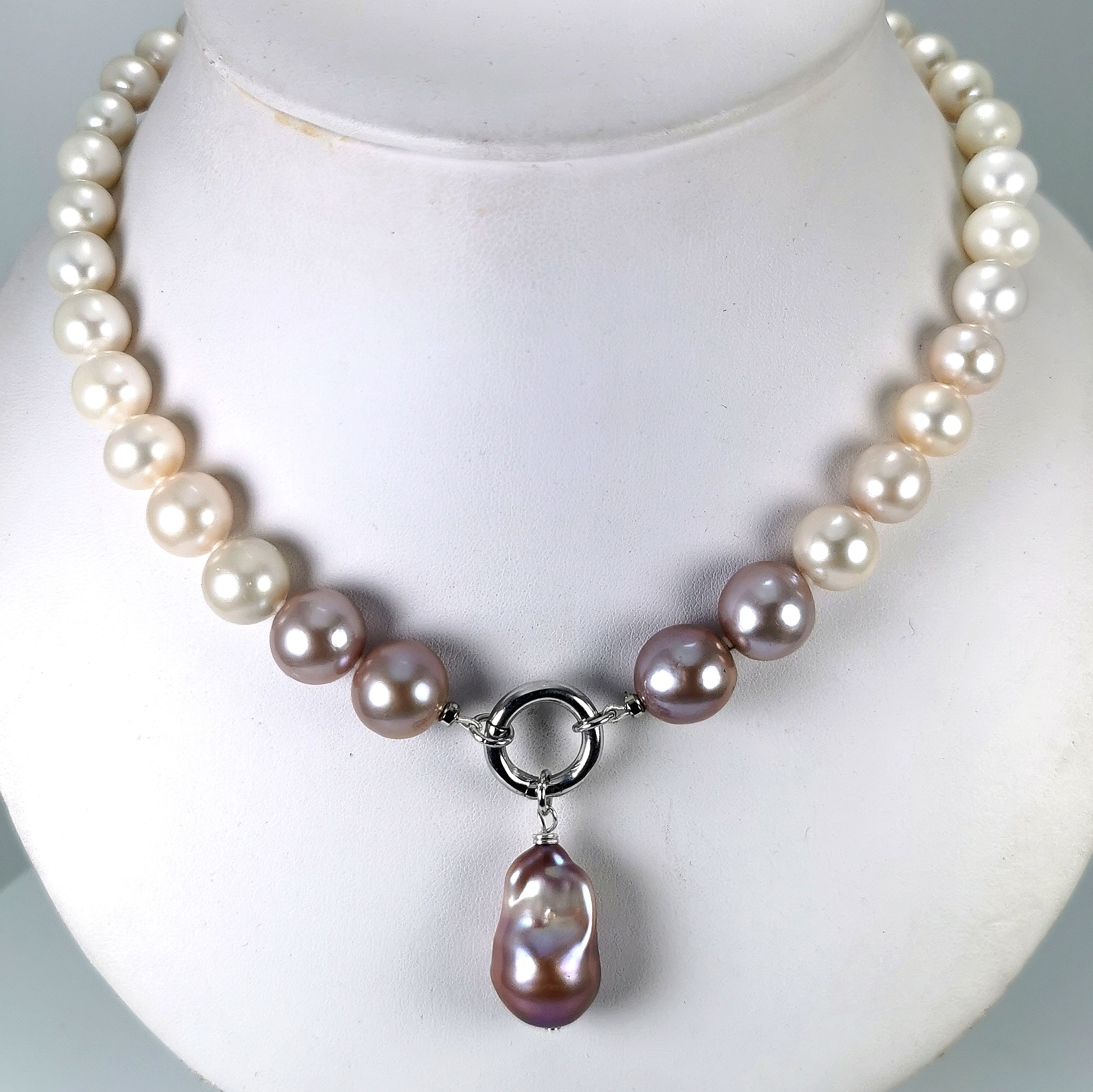 collier de perles de culture en gradation de couleurs naturelles Ag925