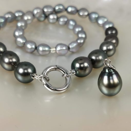 collier de perles de Tahiti avec pendentif détachable Ag925