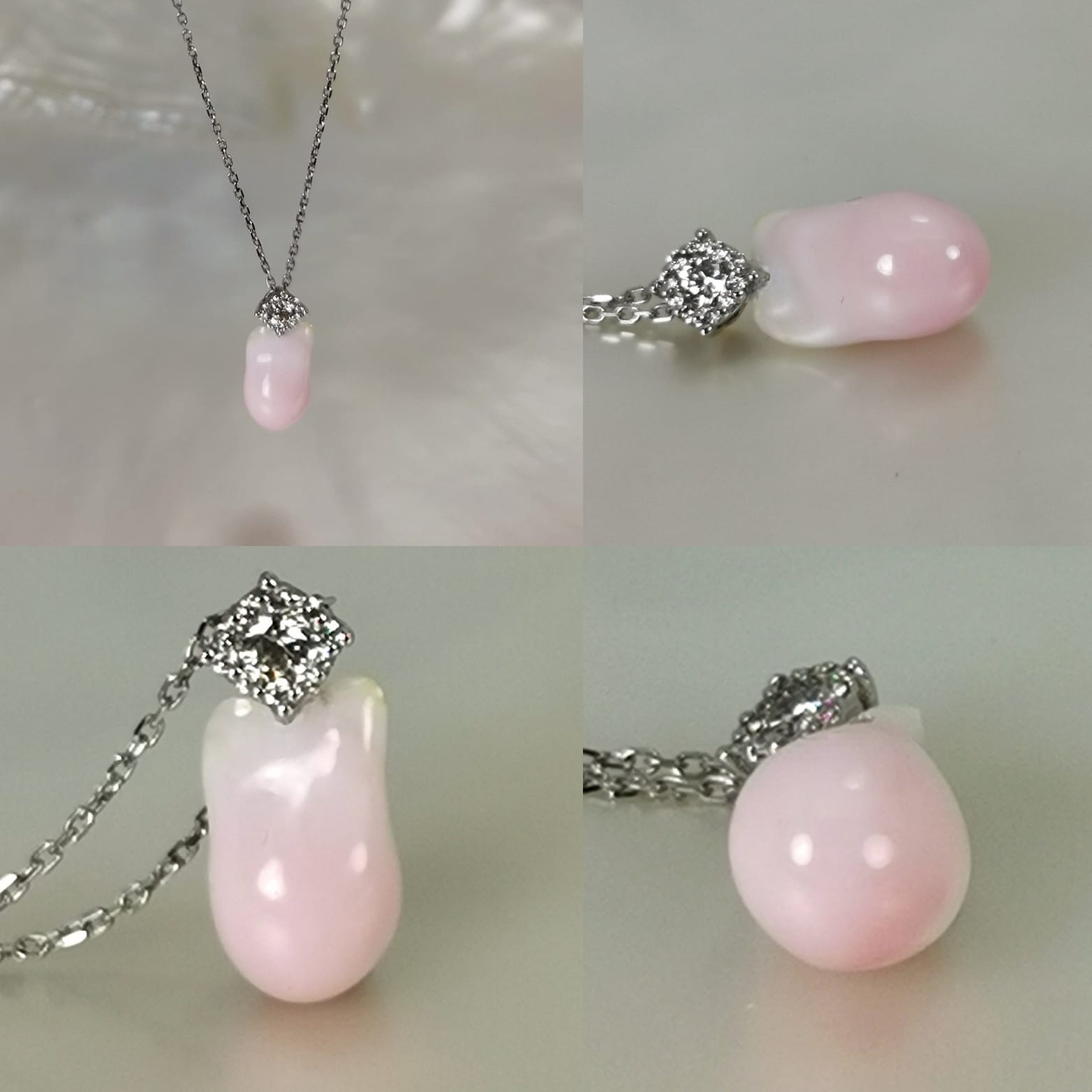 Magnifique perle naturelle rose collier OG18K diamants