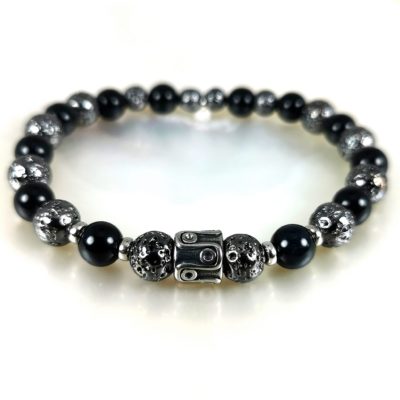 Bracelet homme corail noir et lave naturelle Ag925 et acier