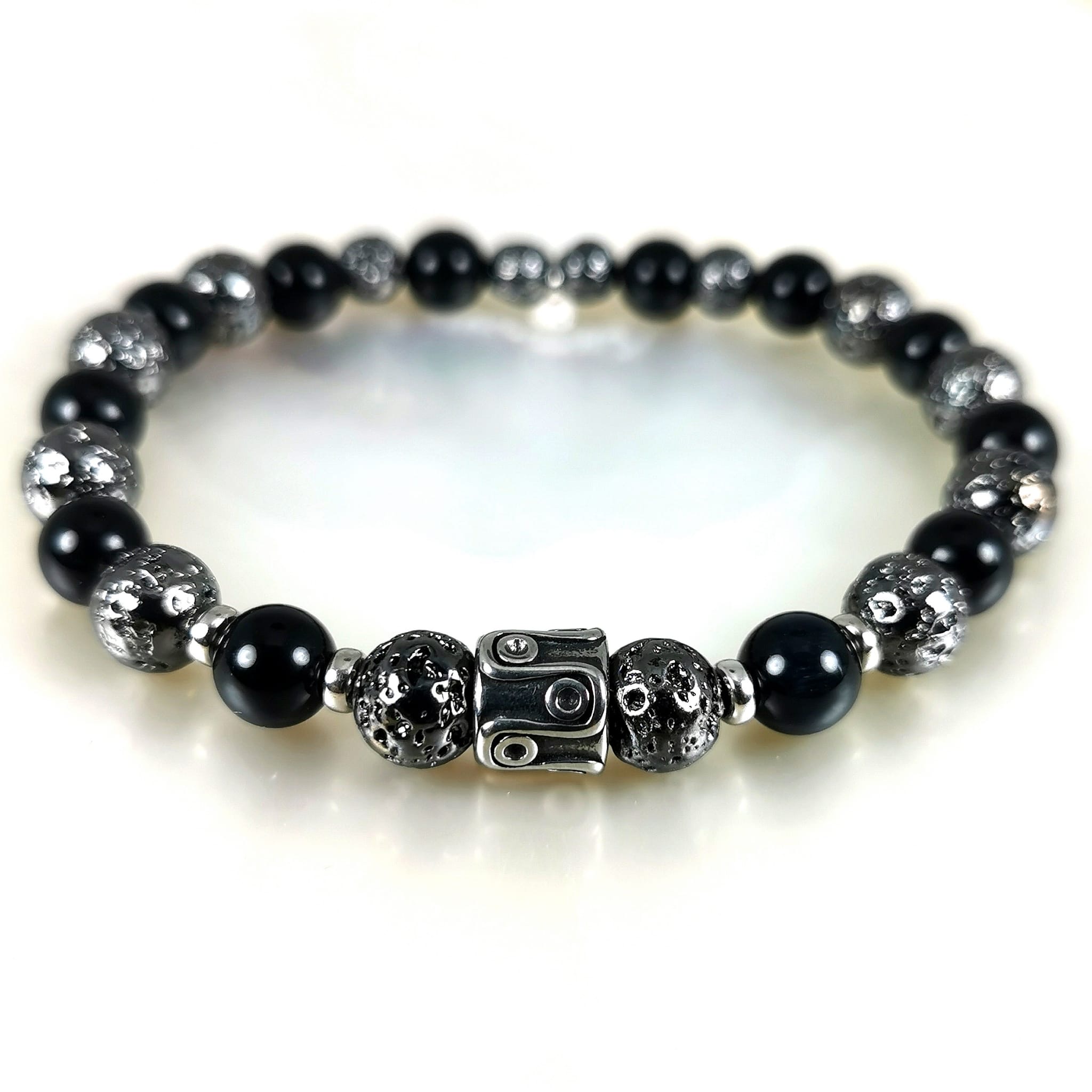 Bracelet homme corail noir et lave naturelle Ag925 et acier
