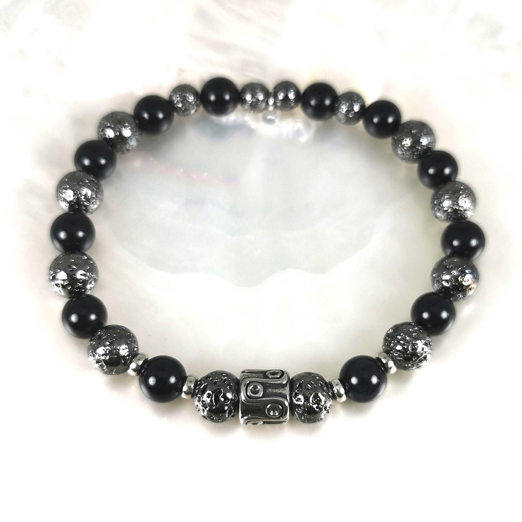 bracelet corail noir et lava pour homme